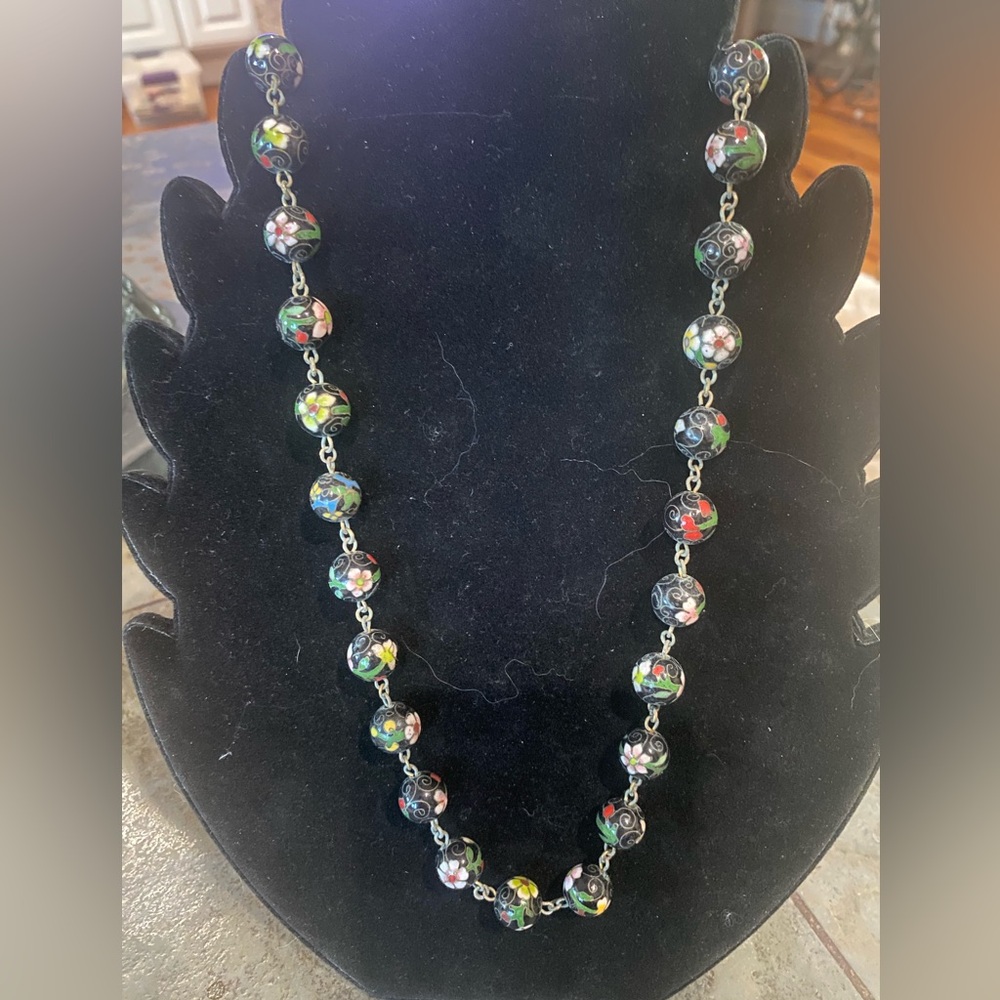 Vintage Cloisonné Floral Beaded Necklace